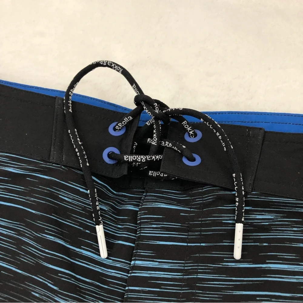 Rokka&Rolla 4 Way Stretch Black Blue Floral Surf Swim Trunks Board Shorts Men 33